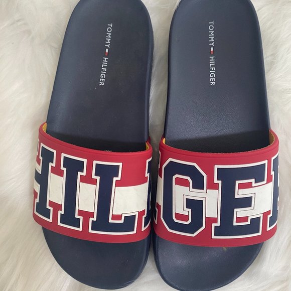 SOLD TOMMY HILFIGER "Hilfiger" Sandals Slides Red White Blue NWOT - Picture 9 of 9